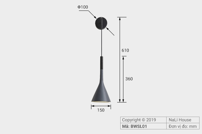 Thông số chi tiết lắp đặt đèn ngủ treo tường hiện đại BWSL01